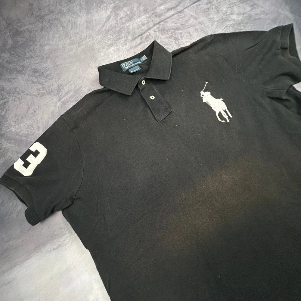 Polo Ralph Lauren Big Pony Polo Shirt Mens XL Black Y2K Custom Fit Short Sleeve